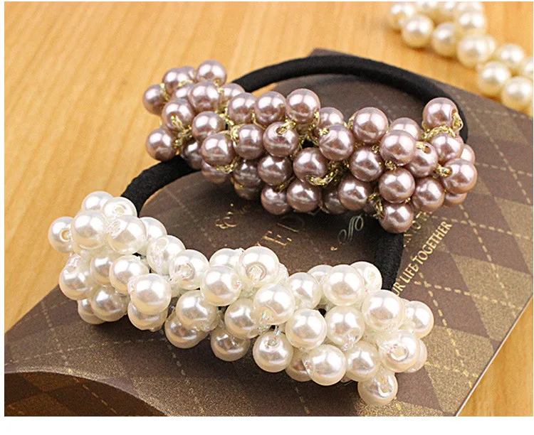 Pearls Beads Headbands Ponytail Holder Girls Scrunchies Vintage Elastic Hair Bands Rubber Rope Headdress Women Hair Accessories