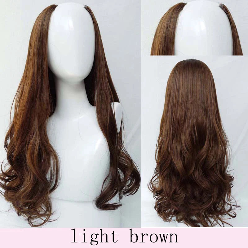 Длинные волнистые Culry u-образные половина парик для женщин 2" натуральные женские длинные черные коричневые парики термостойкие синтетические поддельные волосы - Цвет: light brown