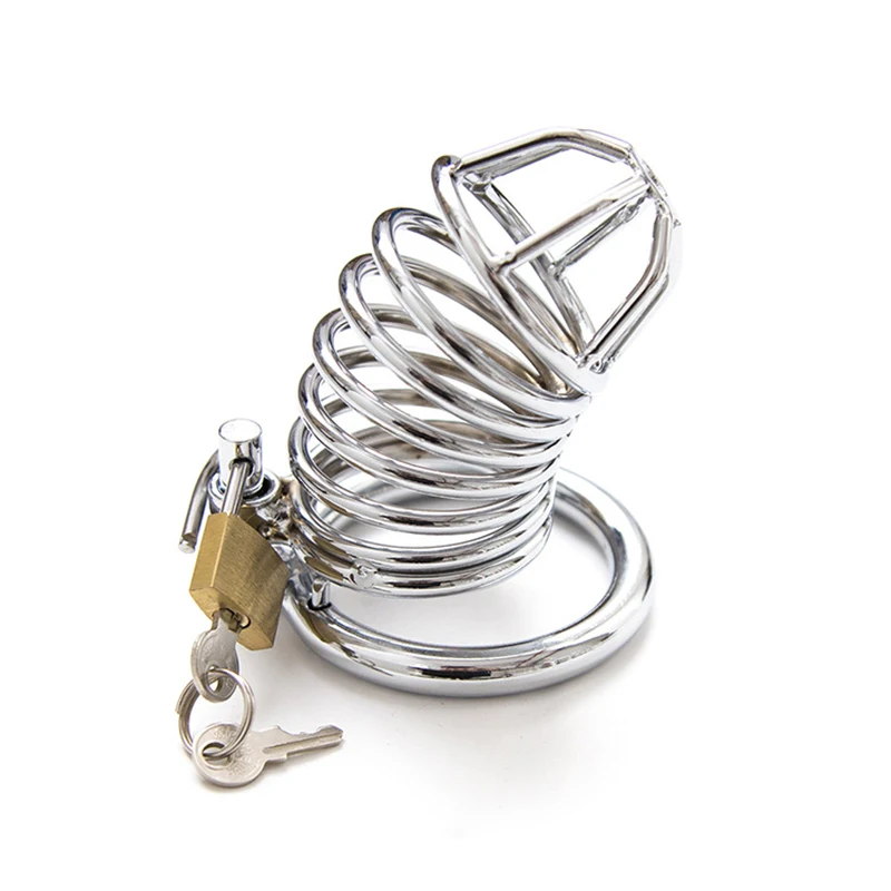 

Prison Bird Male Stainless Steel Cock Cage Penis Ring Chastity Device catheter with Stealth New Lock Adult Sex Toy