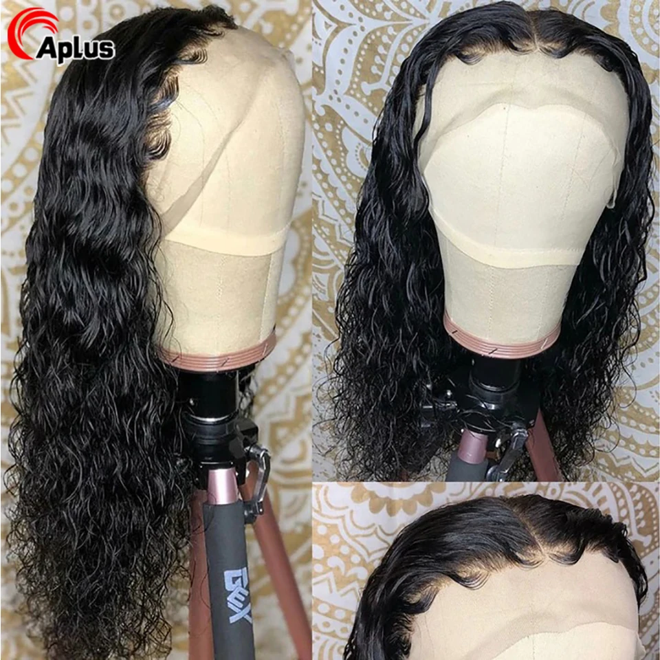 Dianteira do Laço Fechamento do Laço Onda de Água Ondulado para Preto Onda Peruca Cabelo Humano Wave4x4hd Brasileira Encaracolado 28 30inch13x4water 6 Cheap Apliques com cabelo humano