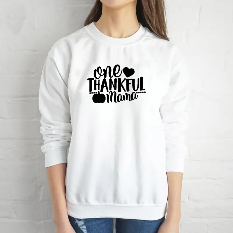 White-black txt One thankful Толстовка Mama подарок матери на День Благодарения Женская мода с графикой для хипстеров хлопковый пуловер толстовки гранж Топы - Цвет: White-black txt