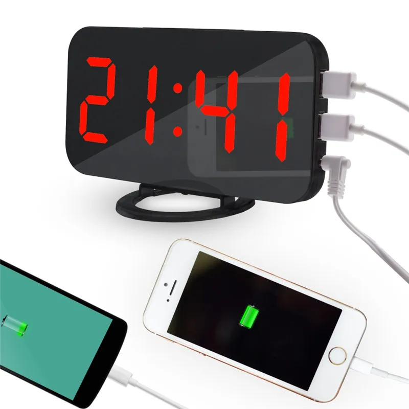  Digital LED Alarm Clock with EU Plug Snooze Display Time Night Led Table Desk Alarm Mirror Clock 2 