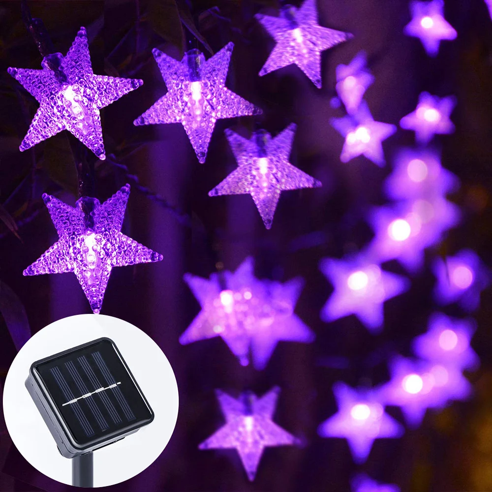 6 метров 30LED/7 метров 50LED Солнечная энергия пятиконечная звезда гирлянды для наружного сада рождественские украшения