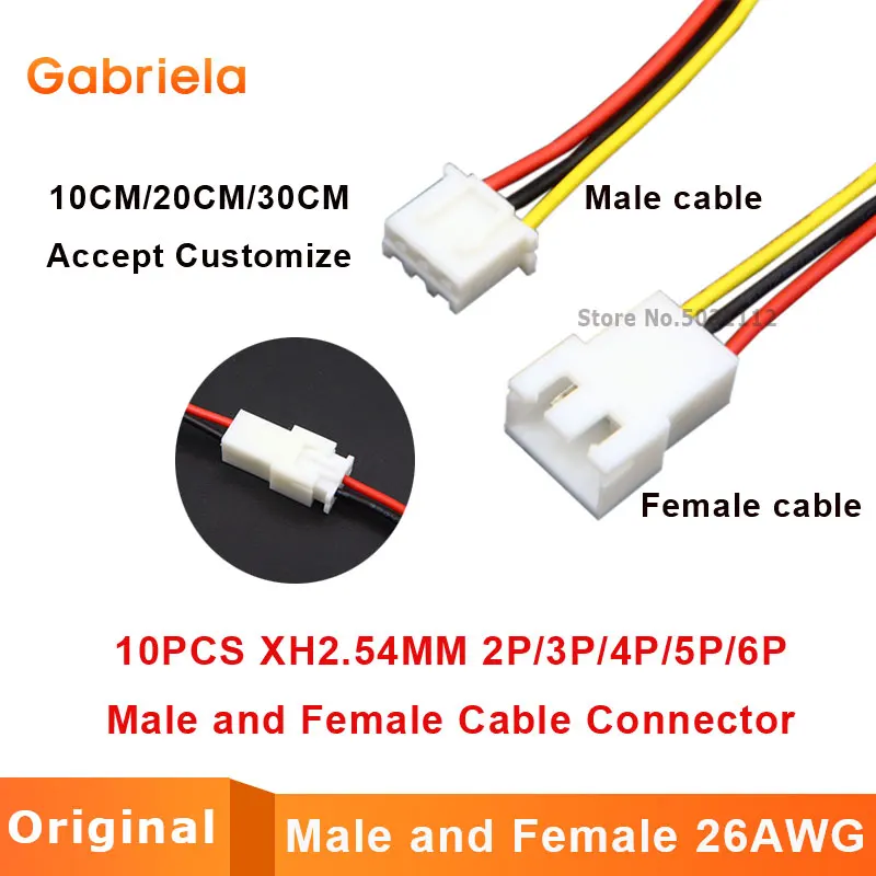 

10Pairs JST XH2.54 2.54mm Wire Cable Connector 2P/3P/4P/5P/6P Pin Pitch Male Female Plug Socket 10/20/30CM Wire Length 26AWG