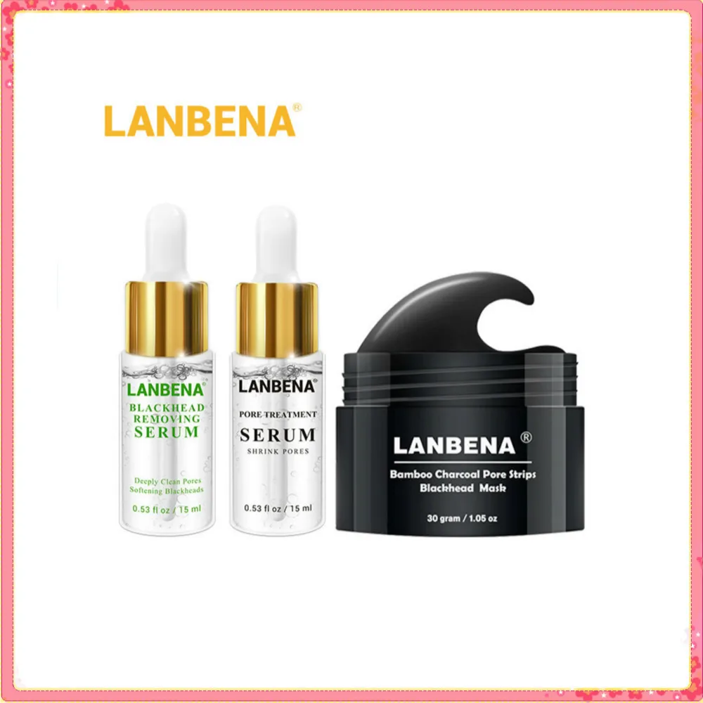 

LANBENA Charcoal Nose Blackhead Remover Mask + Pore Strip Essence Black Mask Peel Off Mask Peeling Acne Treatment face Mask 3PCS