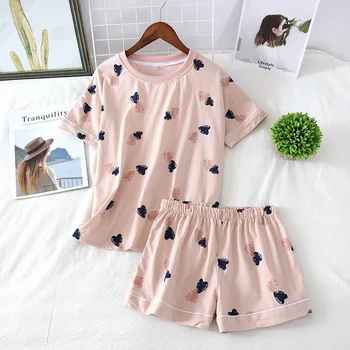 

Cotton Pyjamas Women Pajamas Heart Print Pijama Mujer Summer Ladies Pyjamas Short Sleeve Summer 2020 Home Clothes 2 Piece Set