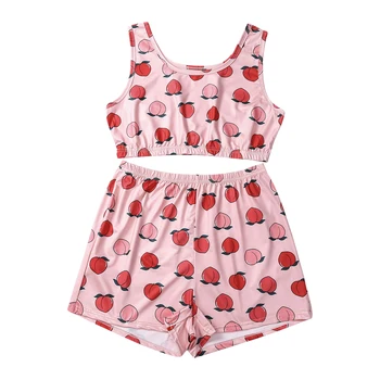 

Women Sexy Pajamas Sets Print Slim Sleeveless Vest Nightwear Ladies Lingerie Tops+Nightwear Shorts Femme Sleepwear