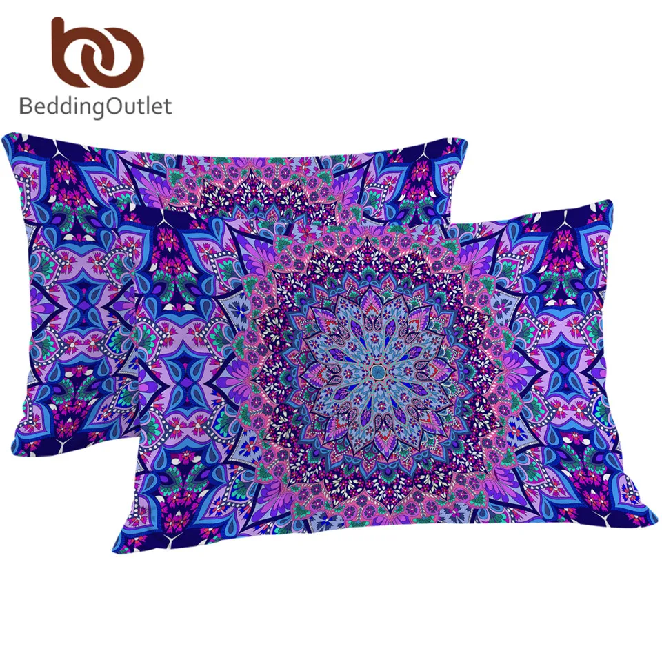 

BeddingOutlet 1 Piece Pink Purple Glowing Mandala Pillowcase Bohemia Floral Pillow Cover Microfiber Pillow Case 50x75cm 50x90cm