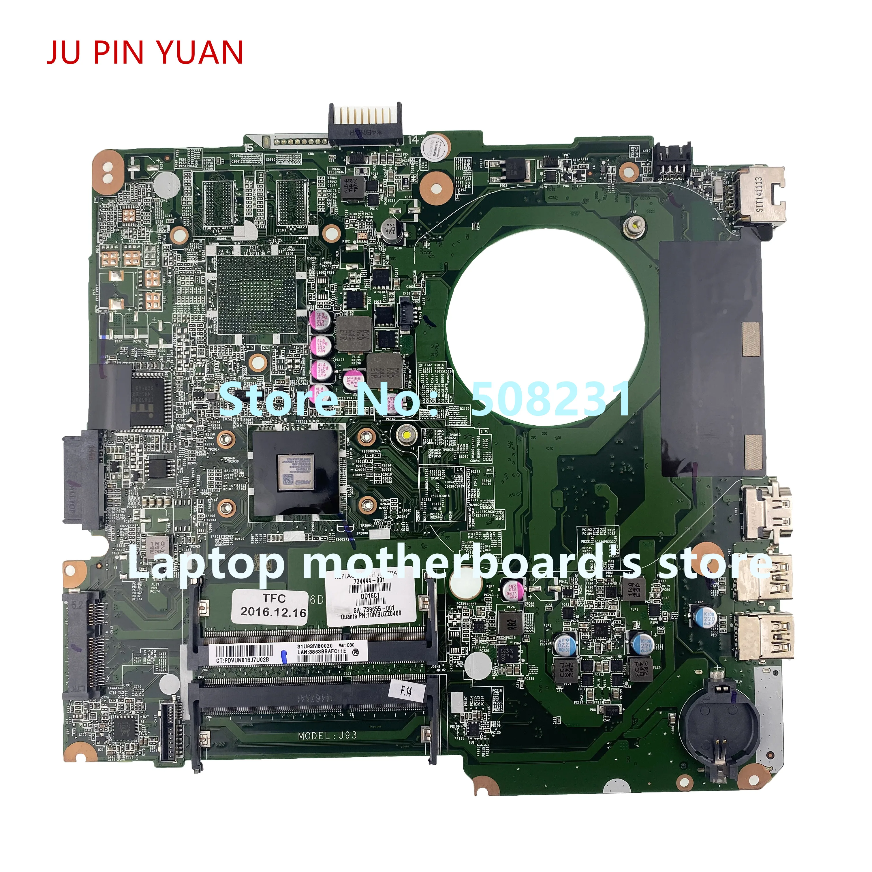Placa-mãe Portátil para hp 100 Totalmente Testado Placa-mãe Tpn-q132 A65200 734444-501 734444001 U93 Da0u93mb6d0 - Imagem 3