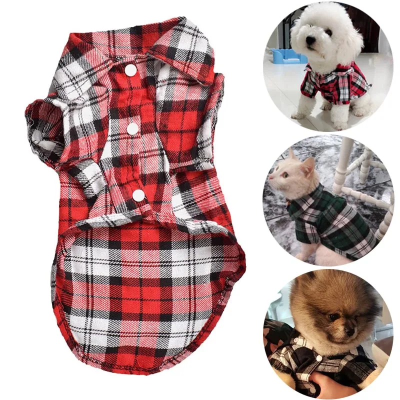 Venta Camisetas clásicas a cuadros para mascotas, ropa de verano para perros pequeños, Bulldog francés, camiseta para perros YlWbnJzX