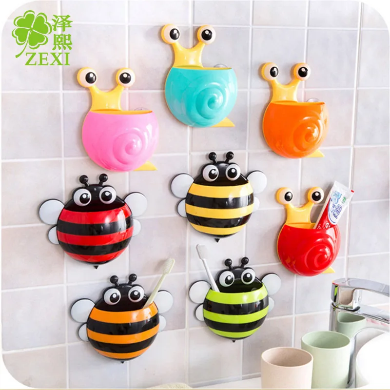 

Q3203 Cute Cartoon Bees Snail Modeling Strong Suction Toothbrush Holder Three Sucker Toothbrush ya gao jia