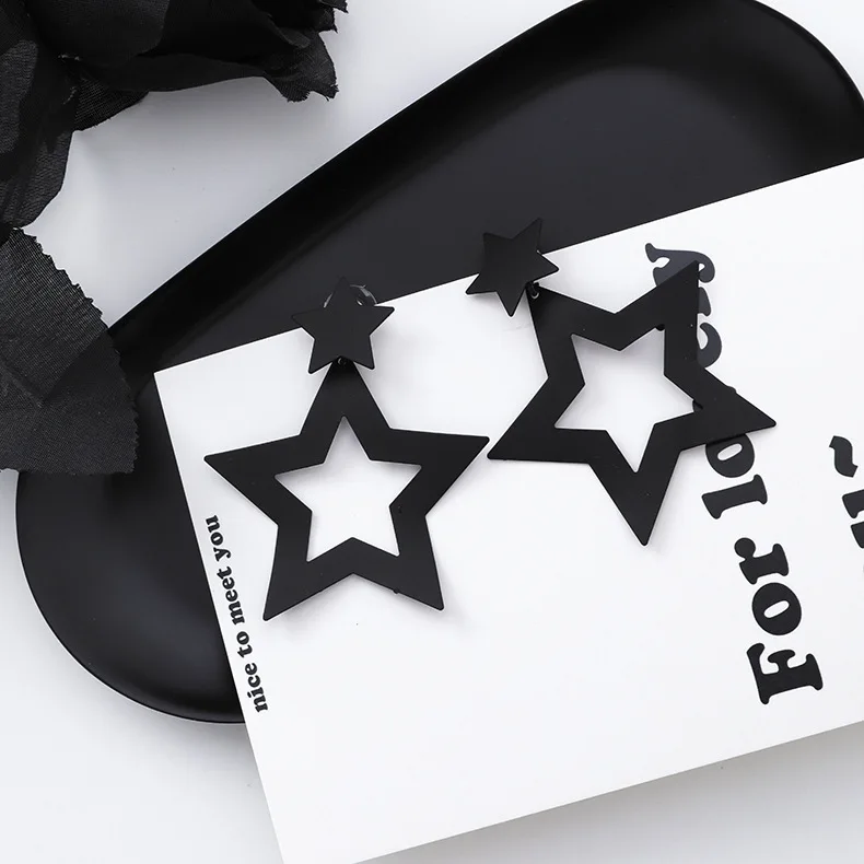 black-10 Minimalist Retro Black Earrings Normcore Collection Japan and Korea Hyperbole Geometric Circle Flower Stud Earrings Female Arete - Окраска металла: black-10