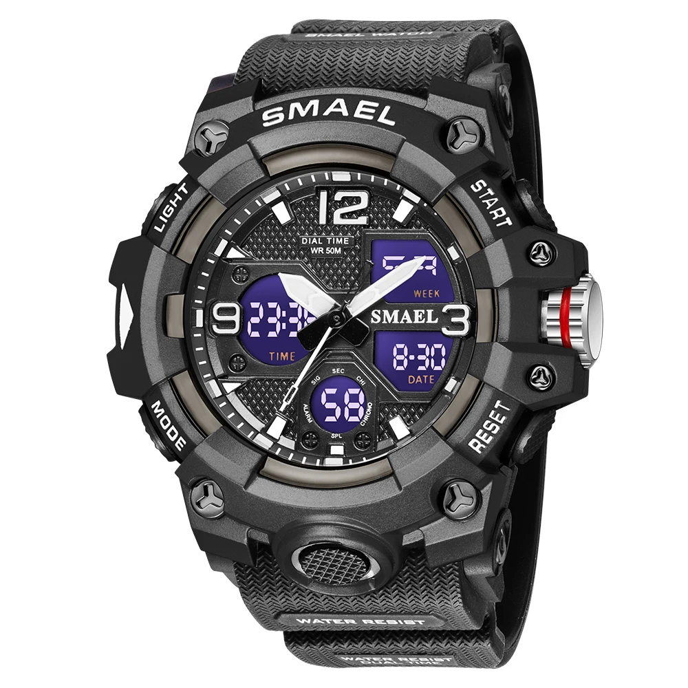 SMAEL 2021 New Sport Watch Military Watch For Men Alarm Clock Stopwatch LED Digital Back Light Dual Time Display Men's Watches 