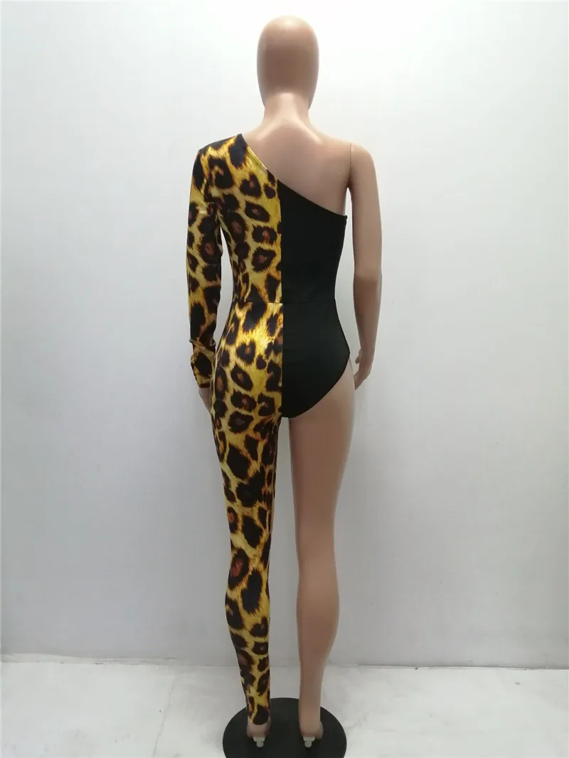 Adogirl Leopard Print Patchwork Women One Leg Jumpsuit Sexy One Shoulder Long Sleeve Skinny Romper Night Club Overalls Bodysuits Adogirl Leopard Print Patchwork Women One Leg Jumpsuit Sexy One Shoulder Long Sleeve Skinny Romper Night Club Overalls Bodysuits