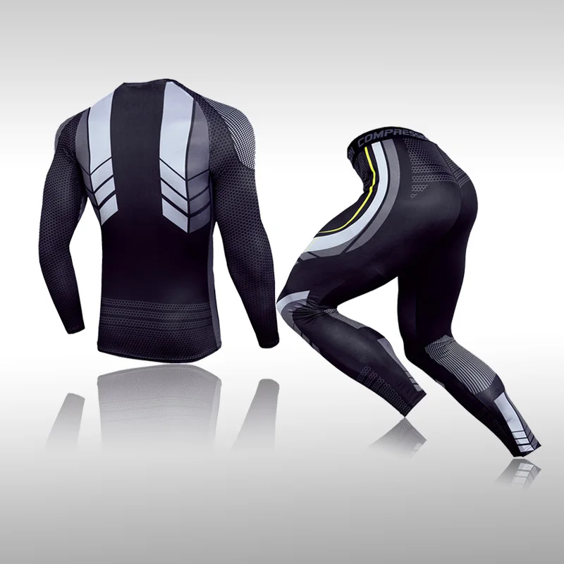 

Man Compression Sports Suit Quick drying Perspiration Fitness Training MMA Kit rashguard Male Sportswear Jogging Running Clothes