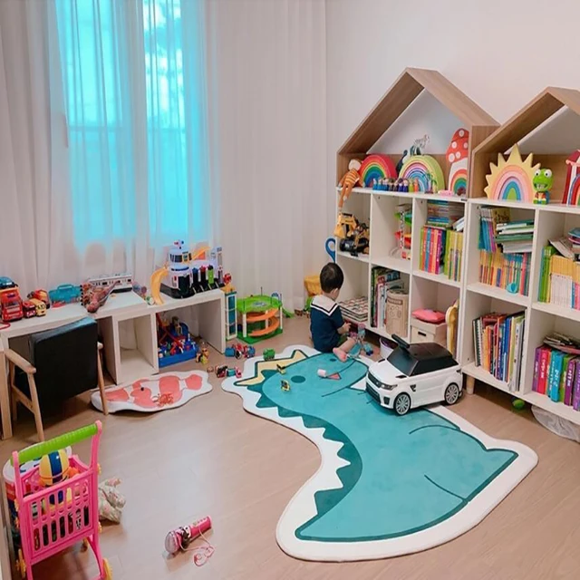 125x90cm Cute Mat Cartoon Animals Dinosaur Shape Kids Developing Rug Mats Crawling Soft Blanket Carpet Toys For Baby 1