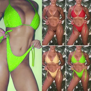 

2019 Solid Bikini Push Up Women's Swimming Suit Women Bathing Swim Suit Two Pieces Bikinis Swimwear