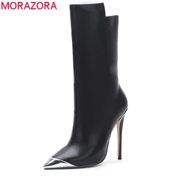 

MORAZORA 2020 hot sale women ankle boots Metal toe zip autumn winter boots sexy stiletto high heels dress party shoes woman