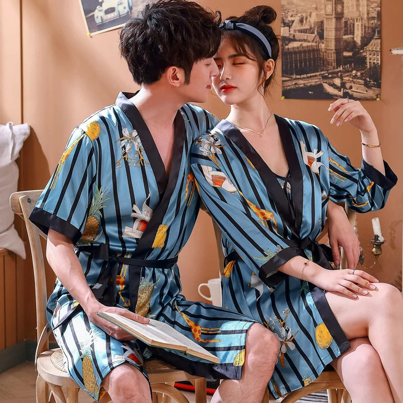 Mens Luxury Spa Hotel Robe Sleep Wear Silk Satin Nightgown Hotel Holiday Honeymoon Sleepwear Luxurious Nightgown Shower Robes