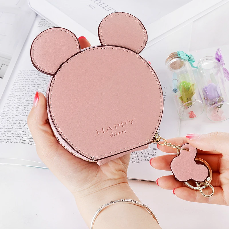 

2020 Promotion Pu Polyester Character New Design Mickey Head Wallets Women Small Cute Key Chain Money Bags For Ladies Short