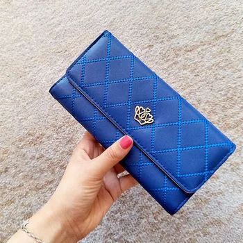 

Clutch Coin Casual Party Long Practical Portable Daily Crown Rhombic Grid Card Organizer Women Wallet PU Leather Multipurpose