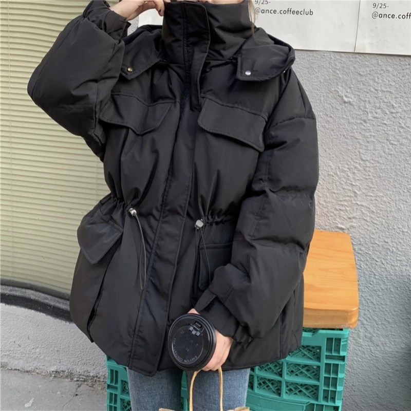 

Aibeautyer New Winter Streetwear Female Solid Color Thick Coat Ins Lady Outwear Women Hooded Loose Warm White Duck Down Jacket