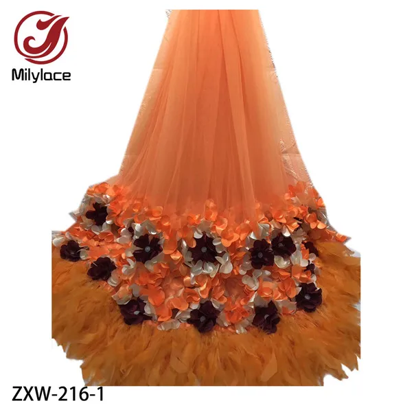 ZXW-216-1 Кружевная ткань с 3D перьями Высококачественная сетчатая вышивка аппликация 3D цветок тюль нигерийские кружевные ткани для свадебных ZXW-216 - Цвет: ZXW-216-1