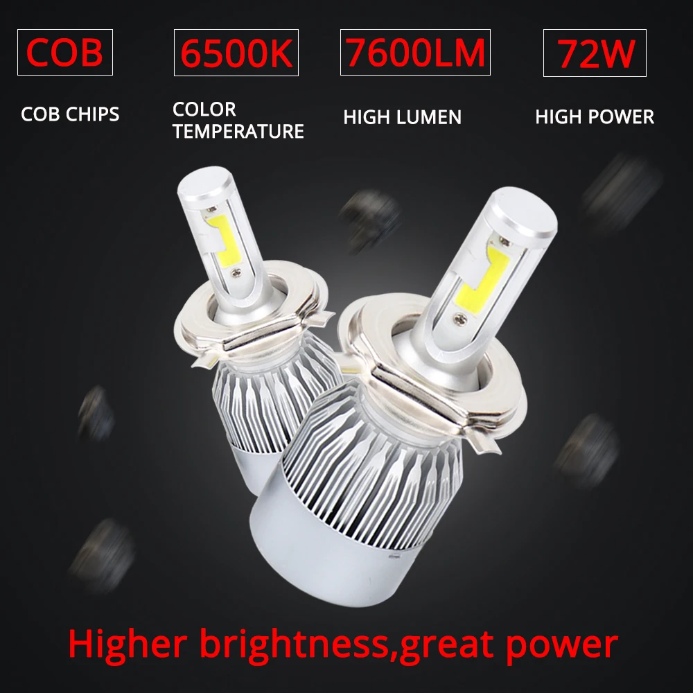 Hviero H4 H7 H11 H1 H3 9005 9006 COB Car LED Headlight Bulbs Hi-Lo Beam 72W 8000LM 6500K Auto Headlamp Led Car Lights DC 12v 24v