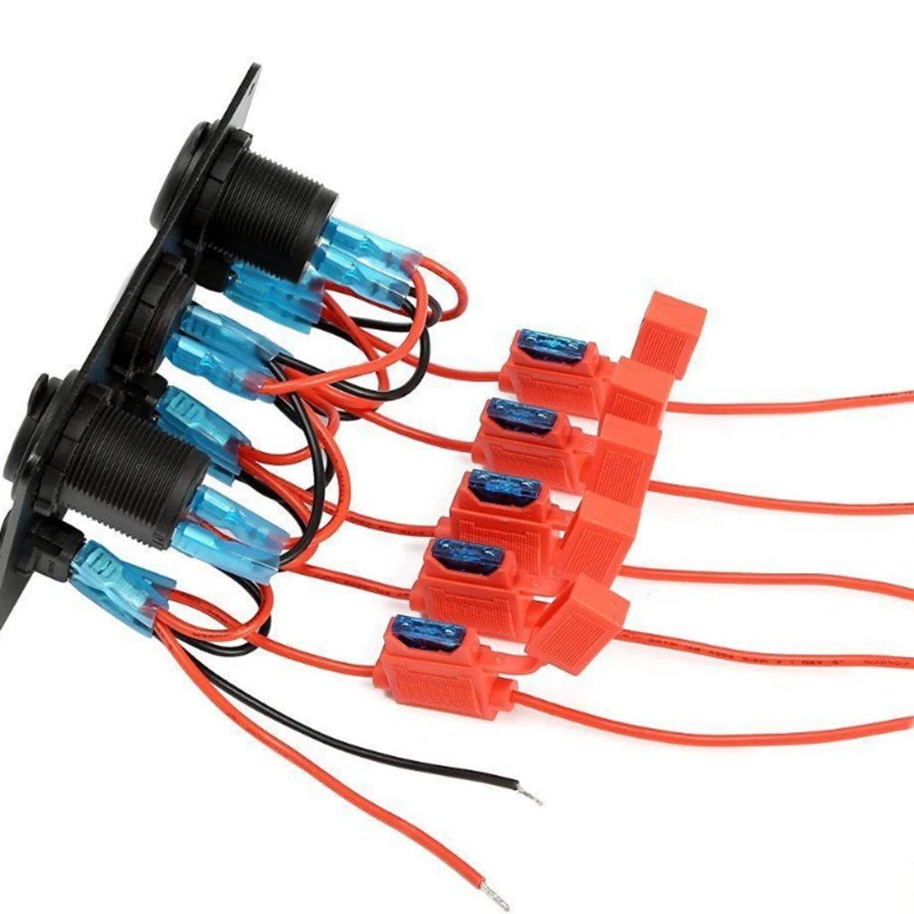 5 Gang LED Rocker Control Panel Switch Circuit Charger 12/24V-Yacht RV Car 