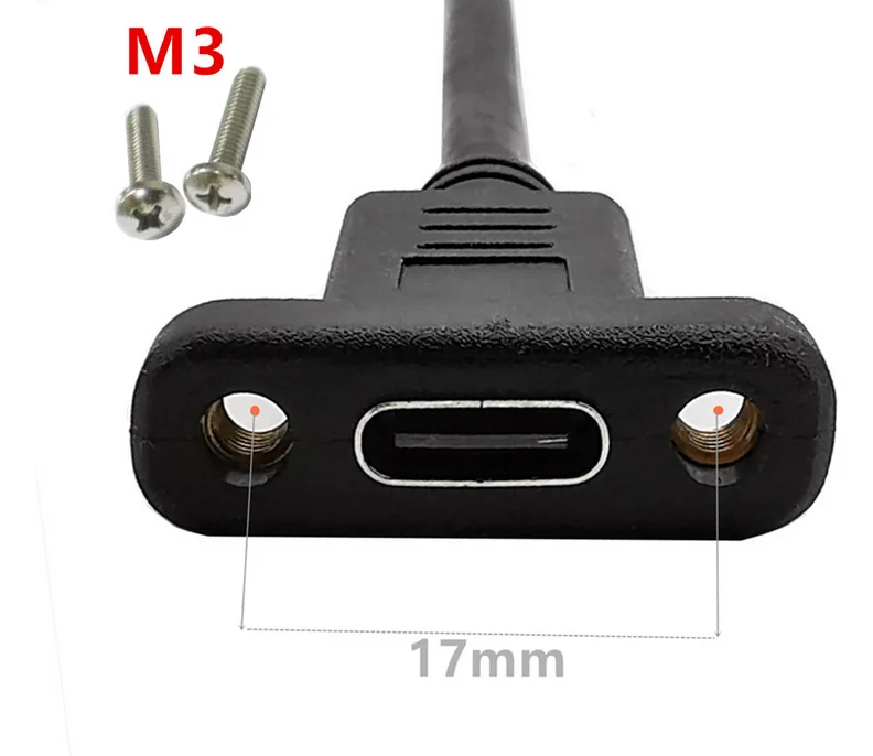 Usb-c Usb 3.1 tipo c 90 Graus Ângulo Direito Macho ao Cabo de Dados Fêmea da Extensão com Furo do Parafuso da Montagem do Painel 10gbps 100w 5a pd 4k - Imagem 2