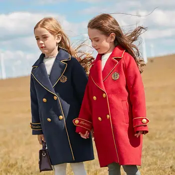 

Autumn Winter Children Mid Long Jackets For 5-14 Years Kids Girls Double Breasted Overcoats England Style Windbreakers Outerwear