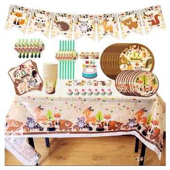

71pcs Jungle Theme Party Decor Supply Disposable Tableware Set Forest Animal Fox Hedgehog Balloon Baby Shower Kid Birthday Cake