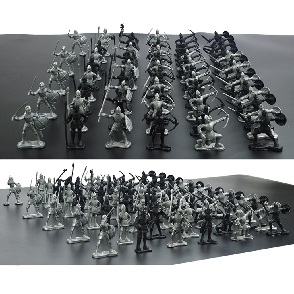 60pcs/pack Knight Free Standing Children Gift Military Figures Model Medieval War Attack Kids Toy Static Durable Ancient Soldier
