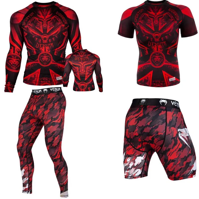 

MMA Rashguard Jiu Jitsu T shirts Men Boxing Jerseys Set BJJ KickBoxing Muay Thai Shorts Long Sleeve Pants Sportsuit 2 Sets