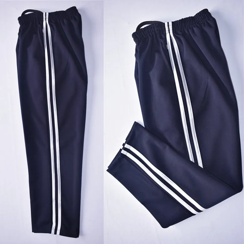 

Spring And Autumn Breathable School Uniform Pants Dark Blue Two White Bar Men And Women High School Young STUDENT'S Gymnastic Pa