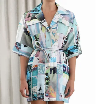 

Big name spring and autumn ladies satin 3D printing loose elegant dress 2020New women's clothing high quality fashion dress XL