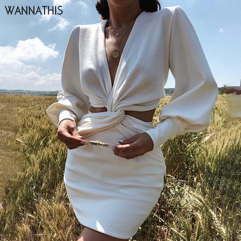 Женское мини-платье WannaThis с глубоким V-образным вырезом длинными