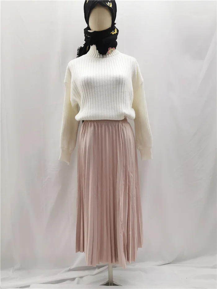 Off white Осенне-зимняя одежда, свитер для женщин, шикарный вязаный мусульманский Чистый длинный рукав, водолазка, свитер, Дубай, толстая вязаная одежда, пуловеры, топы - Цвет: Off white