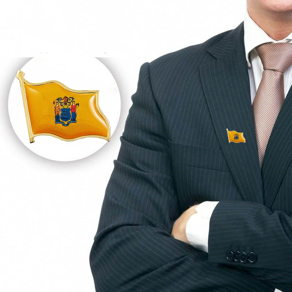 State of New Jersey USA Flag Lapel Pins Patriotism Gold Plated Multicolor Waving Pin&Brooch State of New Jersey USA Flag Lapel Pins Patriotism Gold Plated Multicolor Waving Pin&Brooch