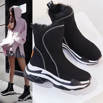 

Koovan Women Thick Boots Snow Boots Female Short 2020 New One Pedal Thick Bottom Cotton Shoes Women Winter Sneakers Plus Velvet