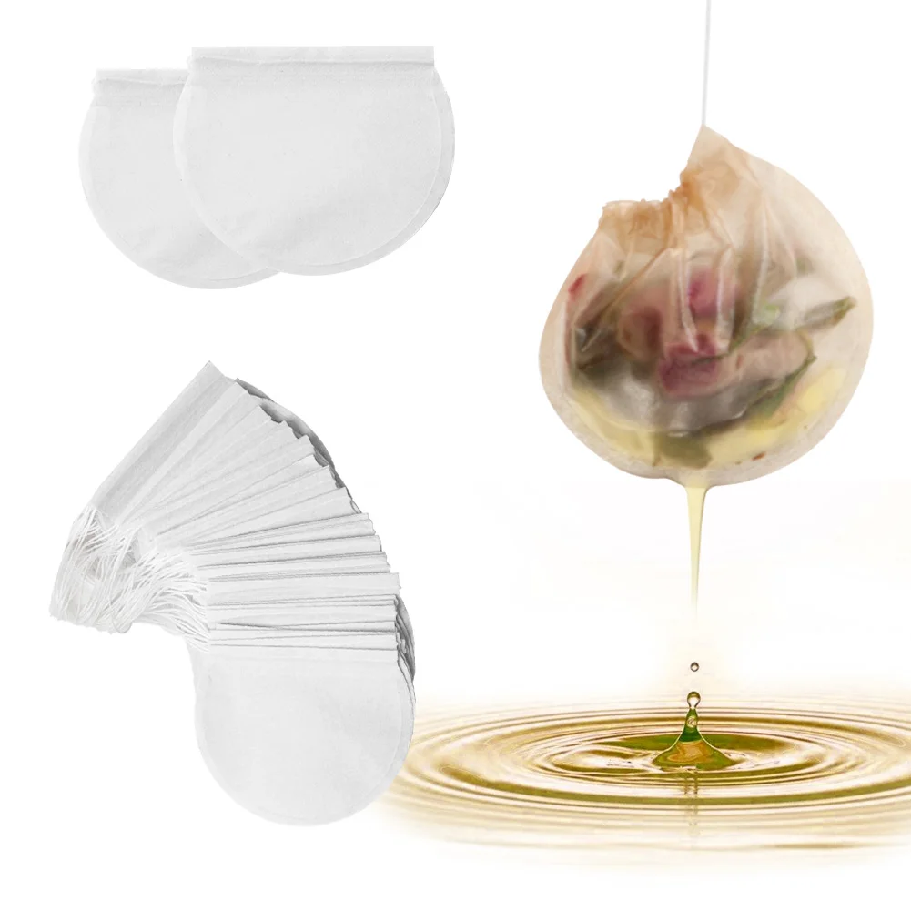 White 300 Pcs/pack 75mm Drawstring Filter DIY Disposable Non-toxic Infuser Foot Bath Portable Tea Bag Heat-sealed Moisture Round Empty - Color: White
