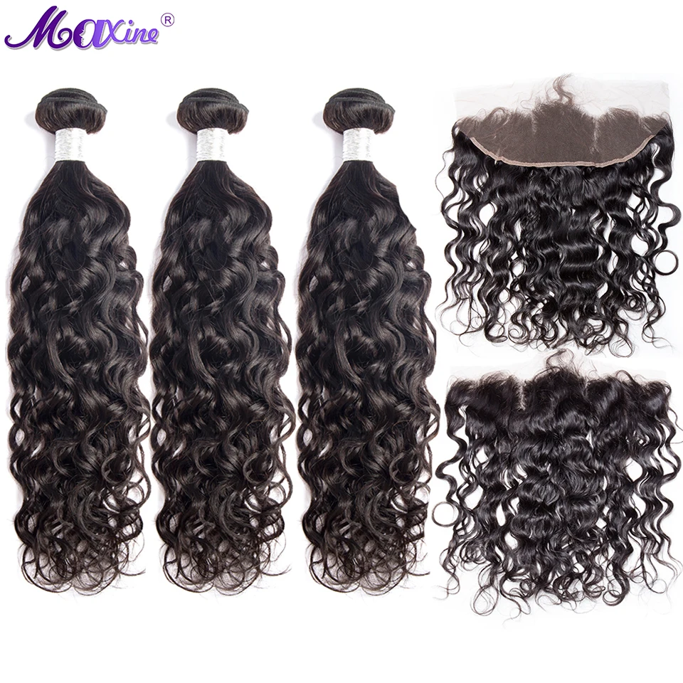 

Water Wave Bundles with Frontal Maxine Remy Human Hair Bundles with Frontal Closure 8-30 inch Bundles with 13x4 Lace Frontal