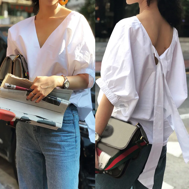 Sexy Back Bow Tie Elegant Women Blouse Celmia Fashion Shirts Half Sleeve V-neck Summer Tops Plus Size Casual Blusas Femininas 7 Sexy Back Bow Tie Elegant Women Blouse Celmia Fashion Shirts Half Sleeve V-neck Summer Tops Plus Size Casual Blusas Femininas 7