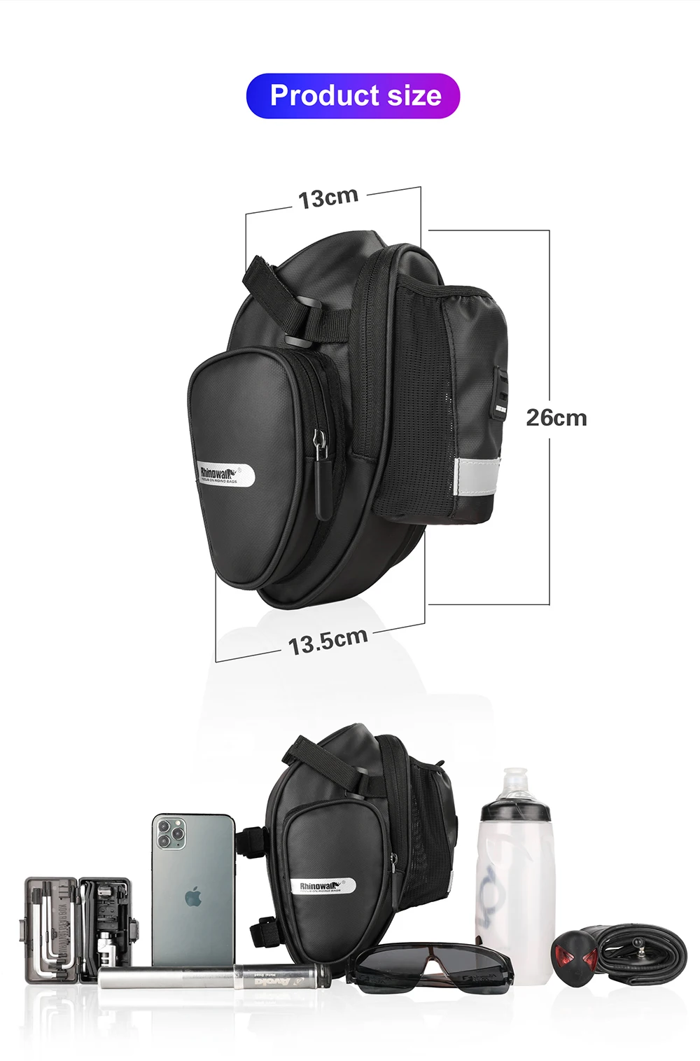 Rhinowalk Bicycle Bag Waterproof Bike Saddle Bag Large Capacity for MTB Bike Rear Seatpost Water Bottle Repair Tools Holder Bag (11)