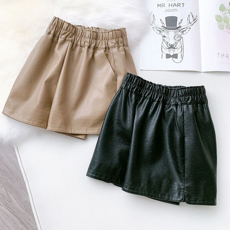 Wasteheart Black Khaki Women Fashion PU Leather Shorts High Waist Woman HotPants Sexy Short Pocket Drawstring Plus Size