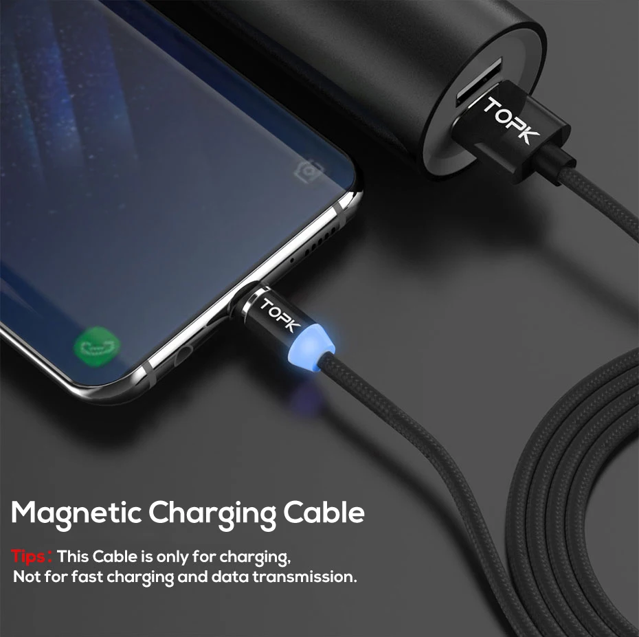 TOPK AM23 LED Magnetic USB Cable,Magnet Charger & USB Type C Cable & Micro USB Cable & Mobile Phone Cable foriPhone 11 X 8 7Plus