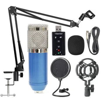 

Condenser Microphone Set with USB Sound Card Mount Stand supports 3D stereo HiFi sound output for Live Broadcast Sound Recording