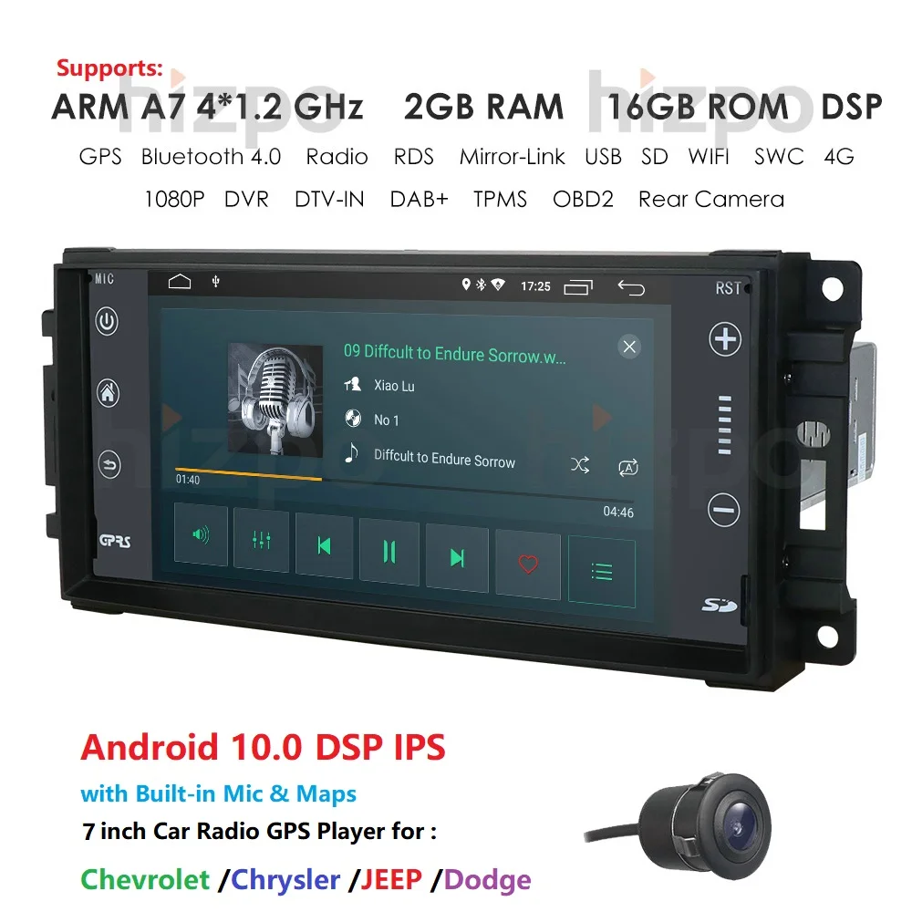 Android 10 Стерео gps система для Dodge Ram Challenger Jeep Wrangler JK головное устройство один Din в тире радио приемник навигации