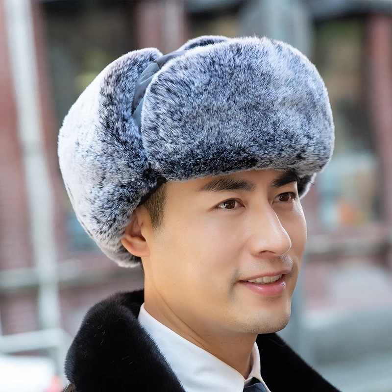 

Lantafe Winter Hat Men Hats Lei Feng Cap Russian Bomber Hats With Rabbit Fur Earmuffs Riding Keep Warm Real Fur Unisex Style