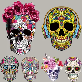 

Poemyi Large Sugar Skull Patches Heat Transfer Personality Themal Stickers Applique Punk Iron On Patches For Clothing Korea Q